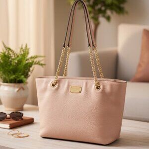 Michael Kors Shoulder Bag Tan Leather Womens Tote Purse Bottom Studs